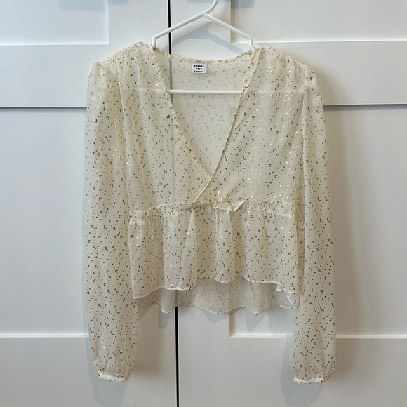 Sunday Best- sheer, gold dot cropped blouse - Picture 1 of 6